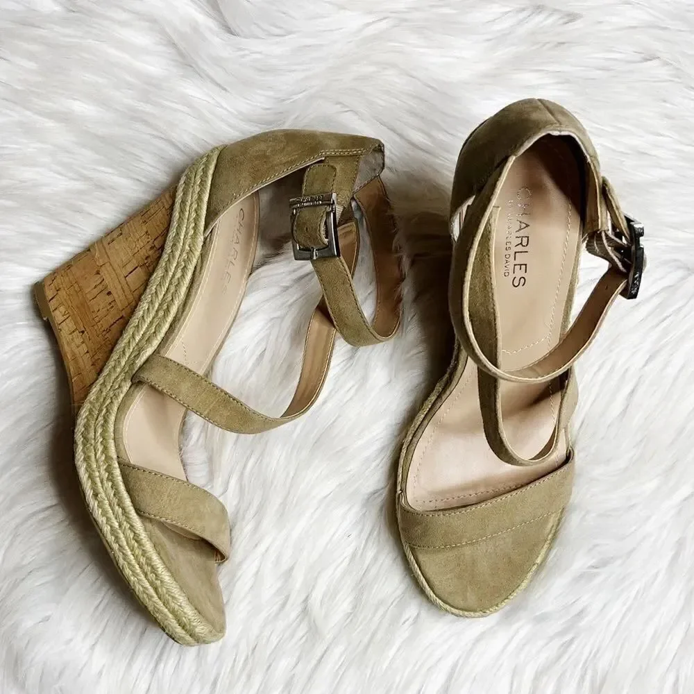 Charles By Charles David Becki Cork Platform Wedges Taupe Size 10M